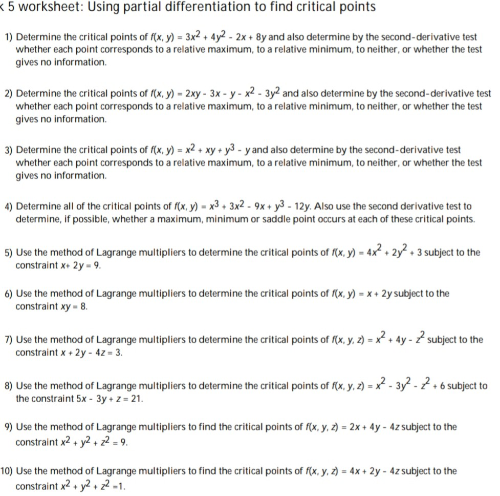 Solved 5 Worksheet Using Partial Differentiation To Find Chegg Solved 5 Worksheet Using Partial Differentiation To Find Chegg