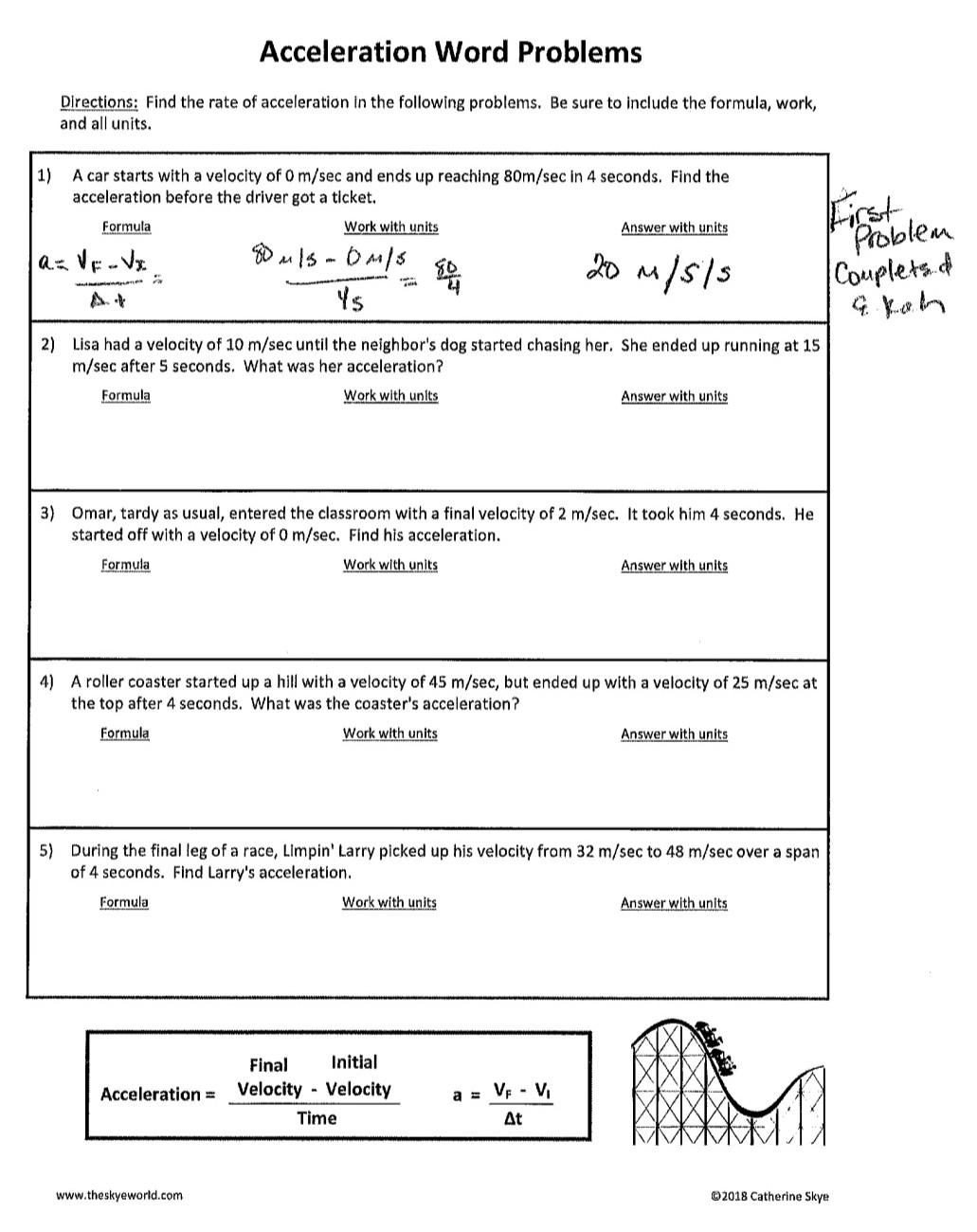 Solved Acceleration Word Problems Directions Find The Rate Worksheets Library