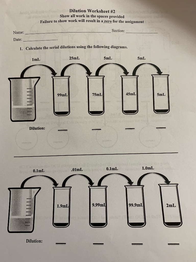 dilutions worksheet answer key