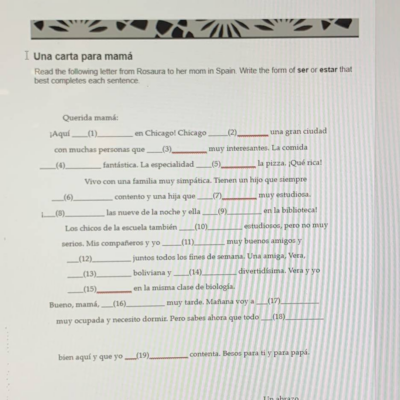Solved I Una Carta Para Mama Read The Following Letter From Rosaura To 1 Answer Transtutors