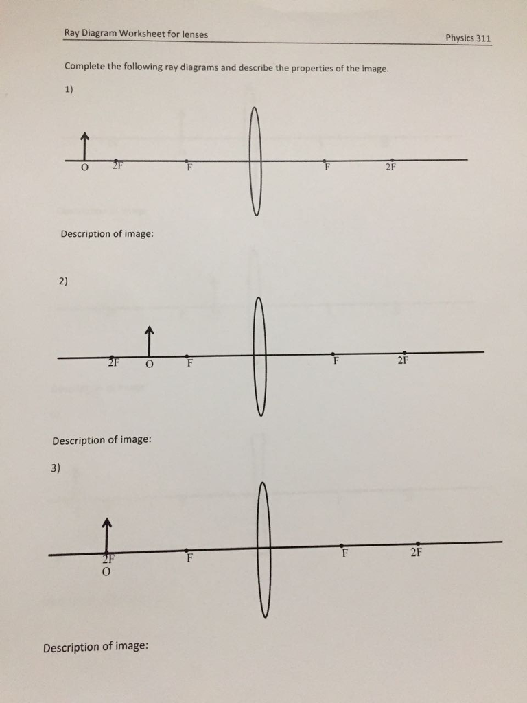Solved Ray Diagram Worksheet For Lenses Physics 311 Complete Chegg Solved Ray Diagram Worksheet For Lenses Physics 311 Complete Chegg