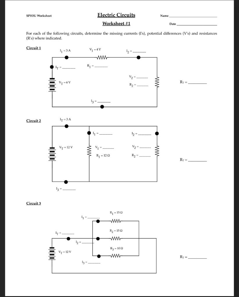 Solved SPH3U Worksheet Name Electric Circuits Worksheet 1 Chegg Worksheets Library