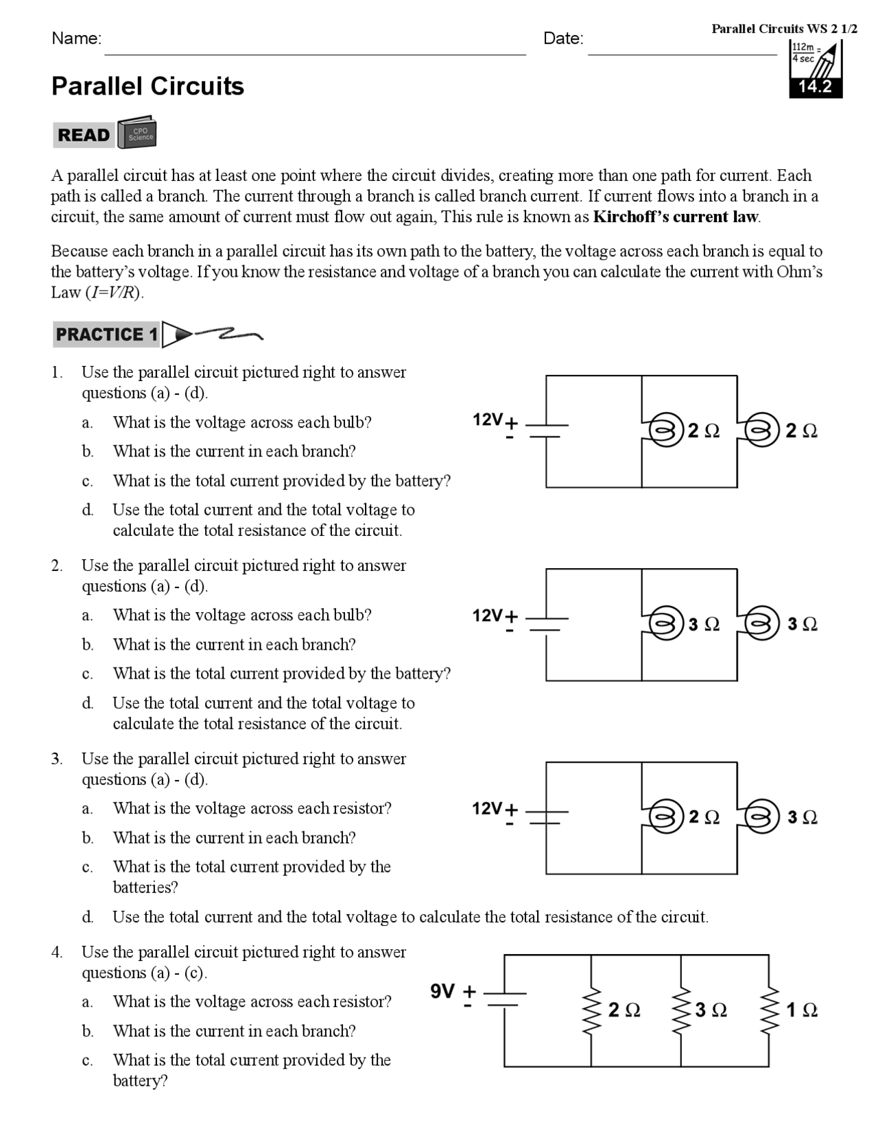 Solved Worksheet For Parallel Circuits Exercises Electrical Circuit Analysis Docsity