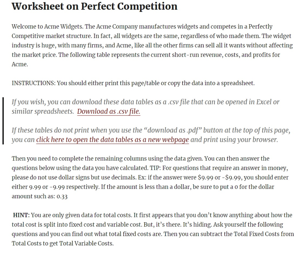 perfect competition worksheet answers pdf