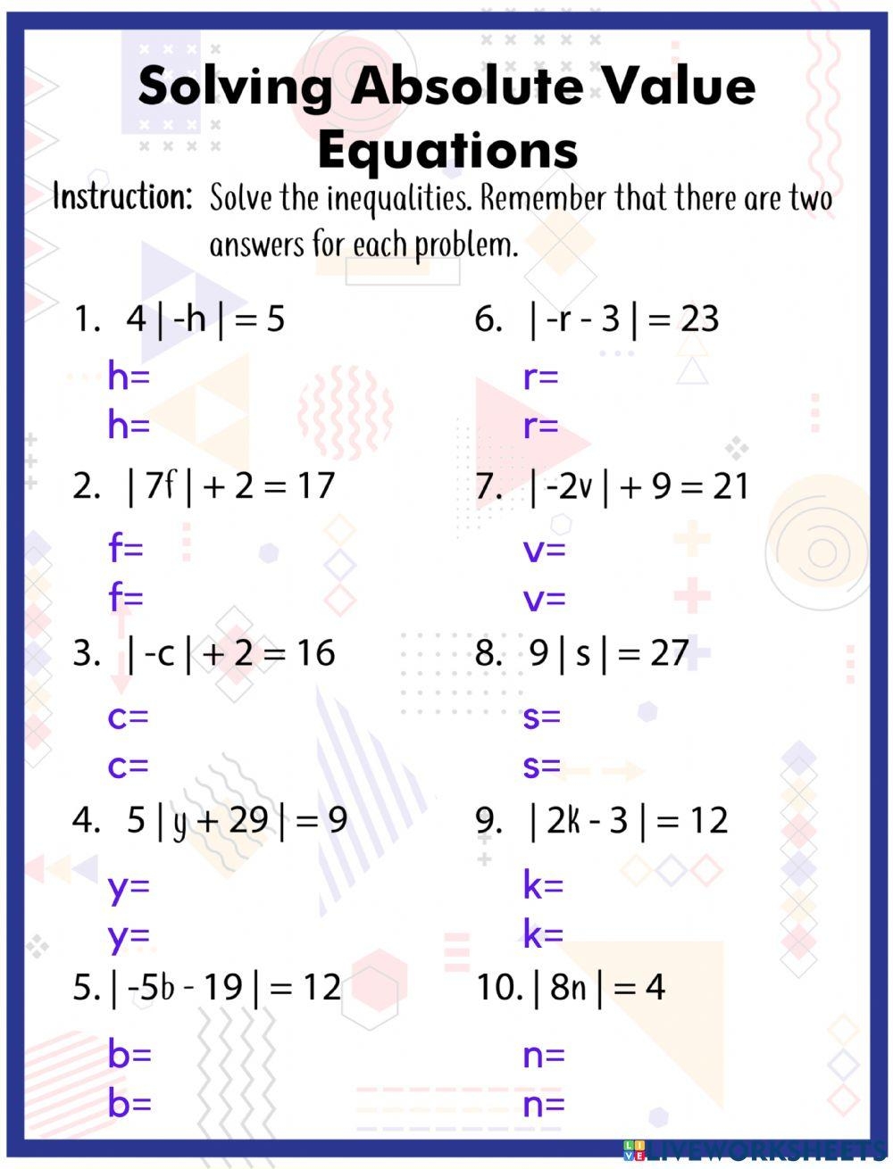 Solving Absolute Value Equations Activity Worksheets Library Solving Absolute Value Equations Activity Worksheets Library