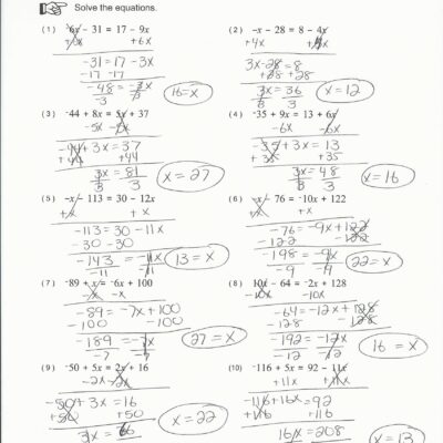 Solving Equations Practice NCUJHS 7TH GRADE CMP MATH