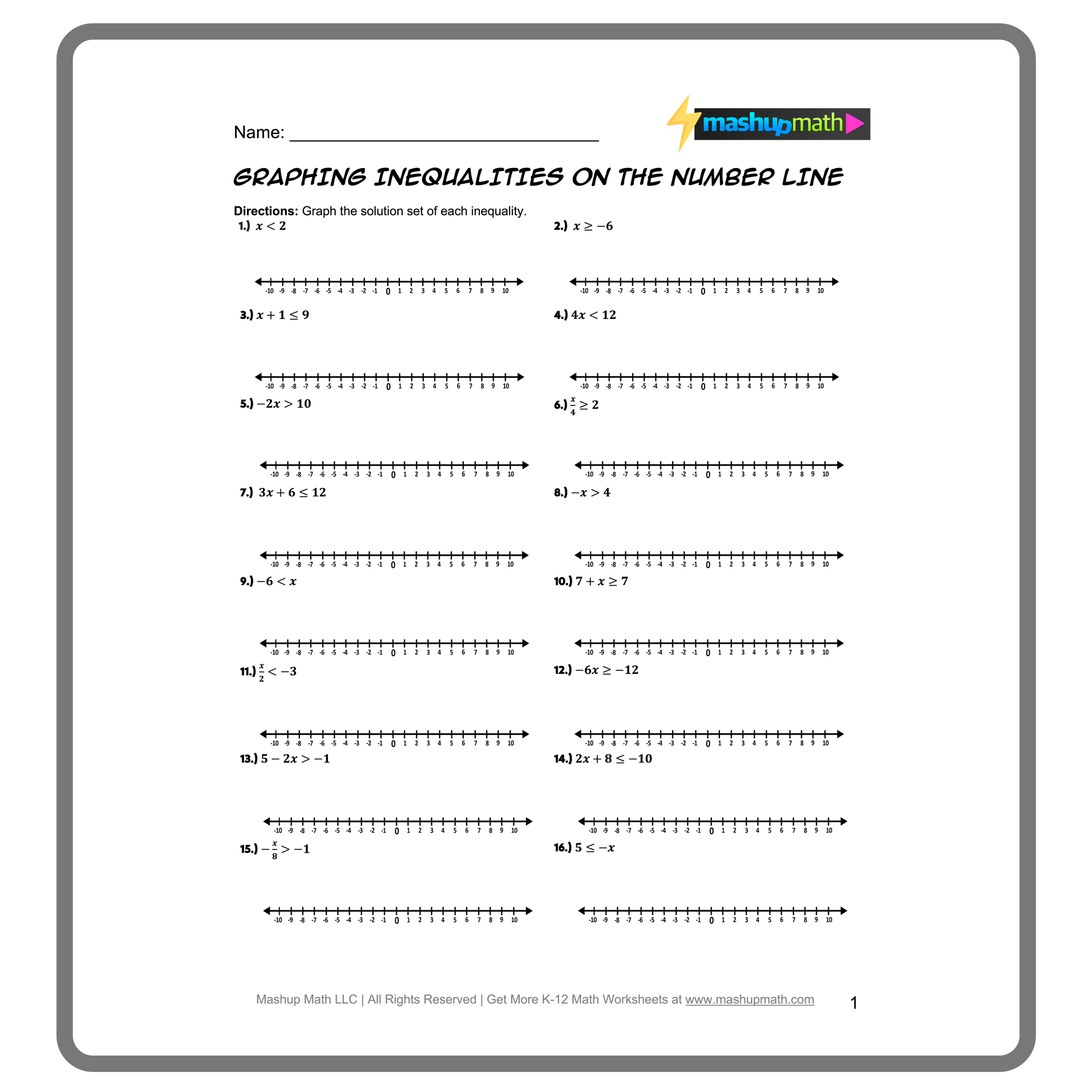 Solving Inequalities Worksheets Printable With Answers Mashup Math