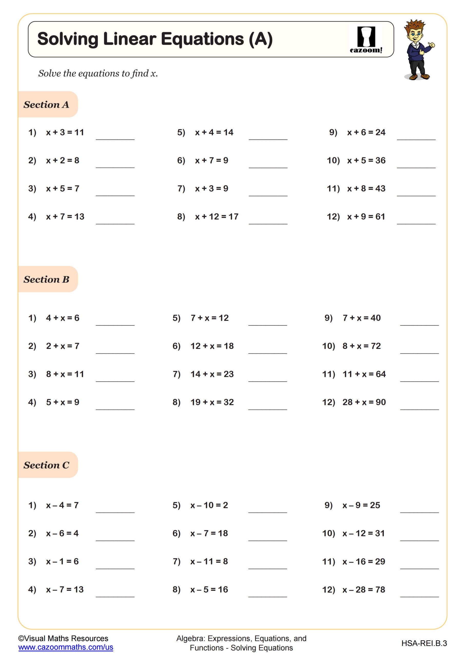 Solving Linear Equations A Worksheet Algebra I PDF Worksheets Cazoom Math