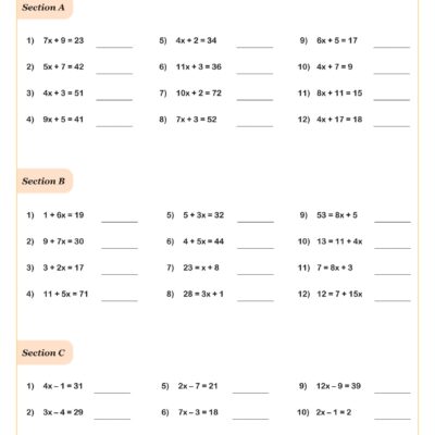 Solving Linear Equations B Worksheet PDF Printable Algebra Worksheet Cazoom Math