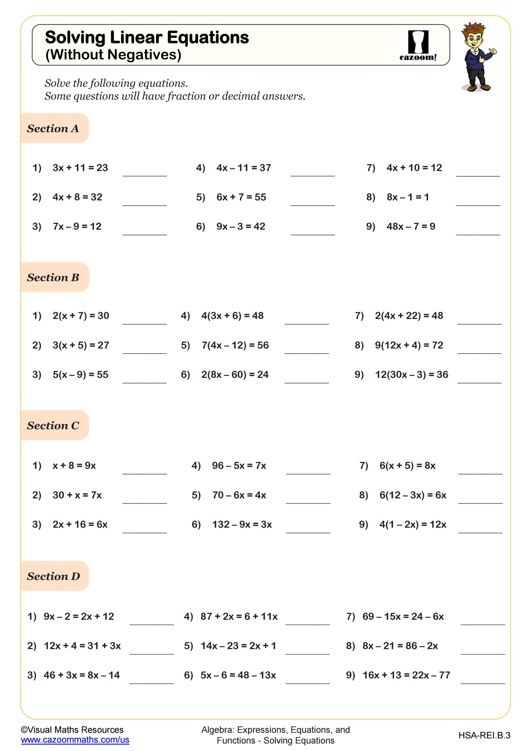 solving one step equations worksheet pdf
