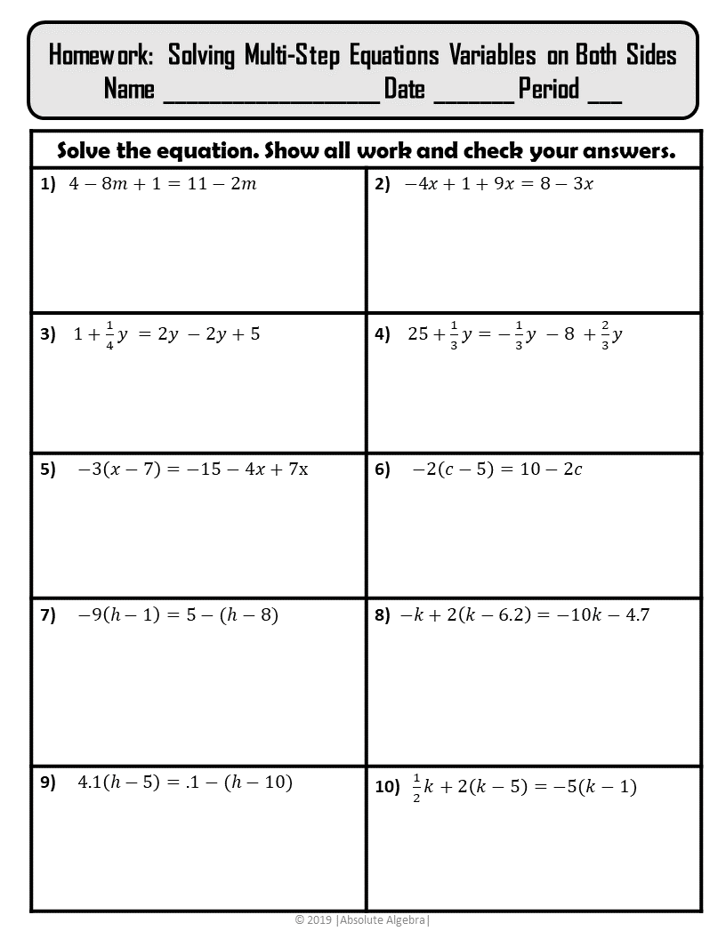 multi step equations worksheet pdf