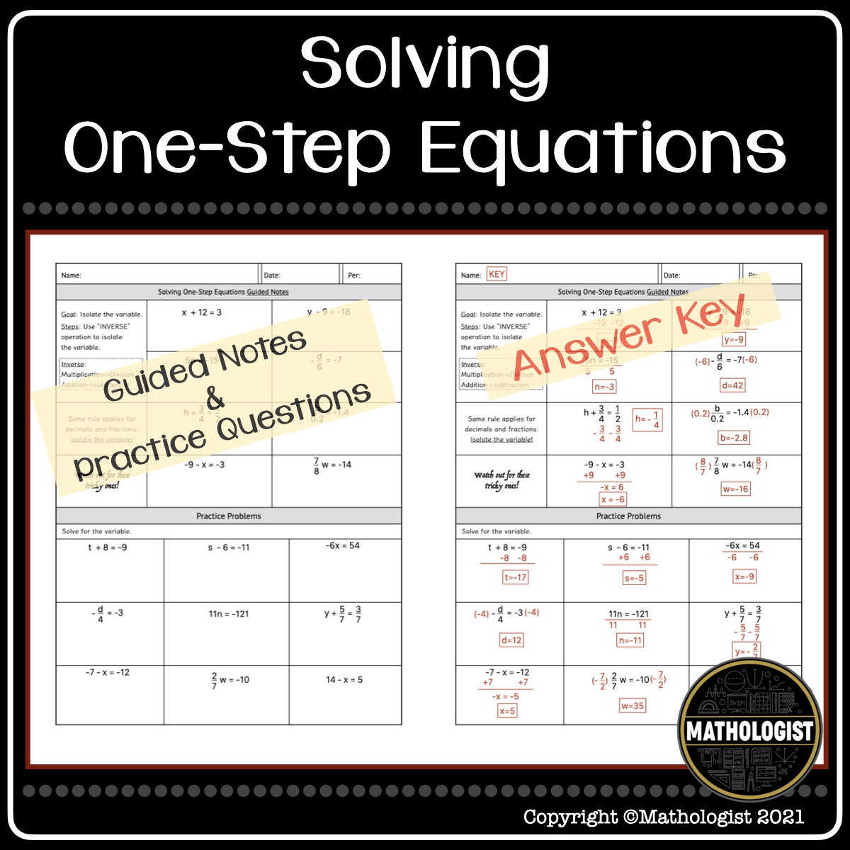 Solving One Step Equations Mini Lesson Guided Notes And Practice Made By Teachers Solving One Step Equations Mini Lesson Guided Notes And Practice Made By Teachers