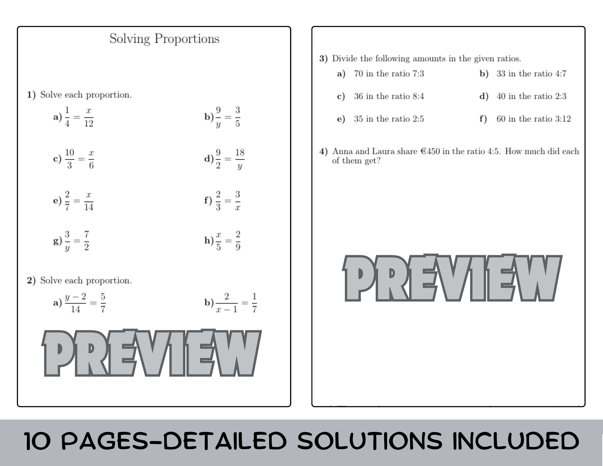 Solving Proportions Worksheet with Solutions Teaching Resources