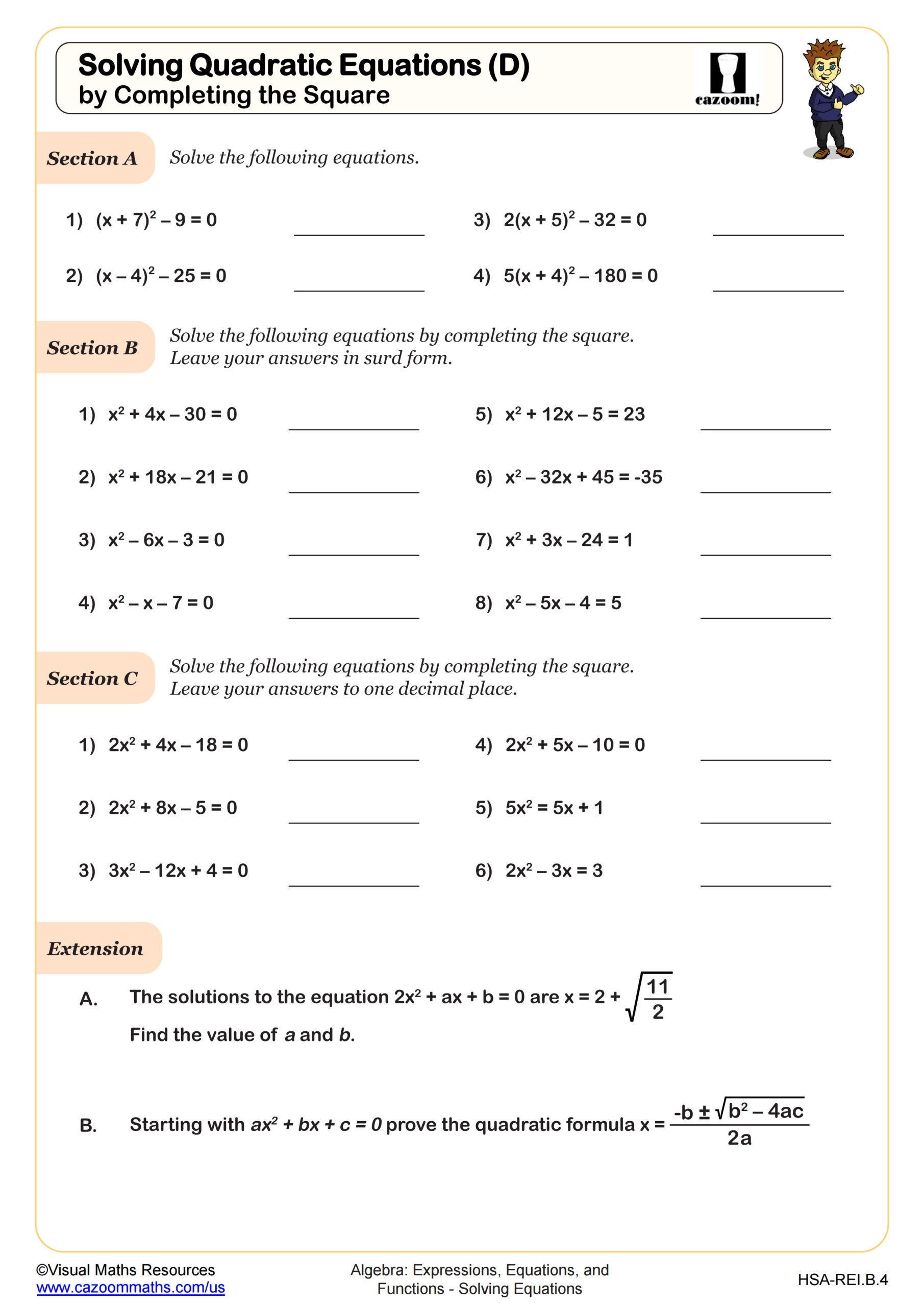 Solving Quadratic Equations D By Completing The Square Worksheet Fun And Engaging Algebra I PDF Worksheets Cazoom Math Solving Quadratic Equations D By Completing The Square Worksheet Fun And Engaging Algebra I PDF Worksheets Cazoom Math