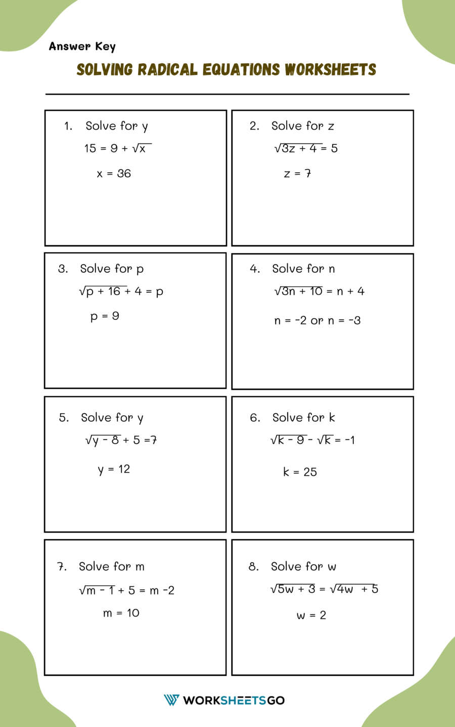 Solving Radical Equations Worksheets WorksheetsGO
