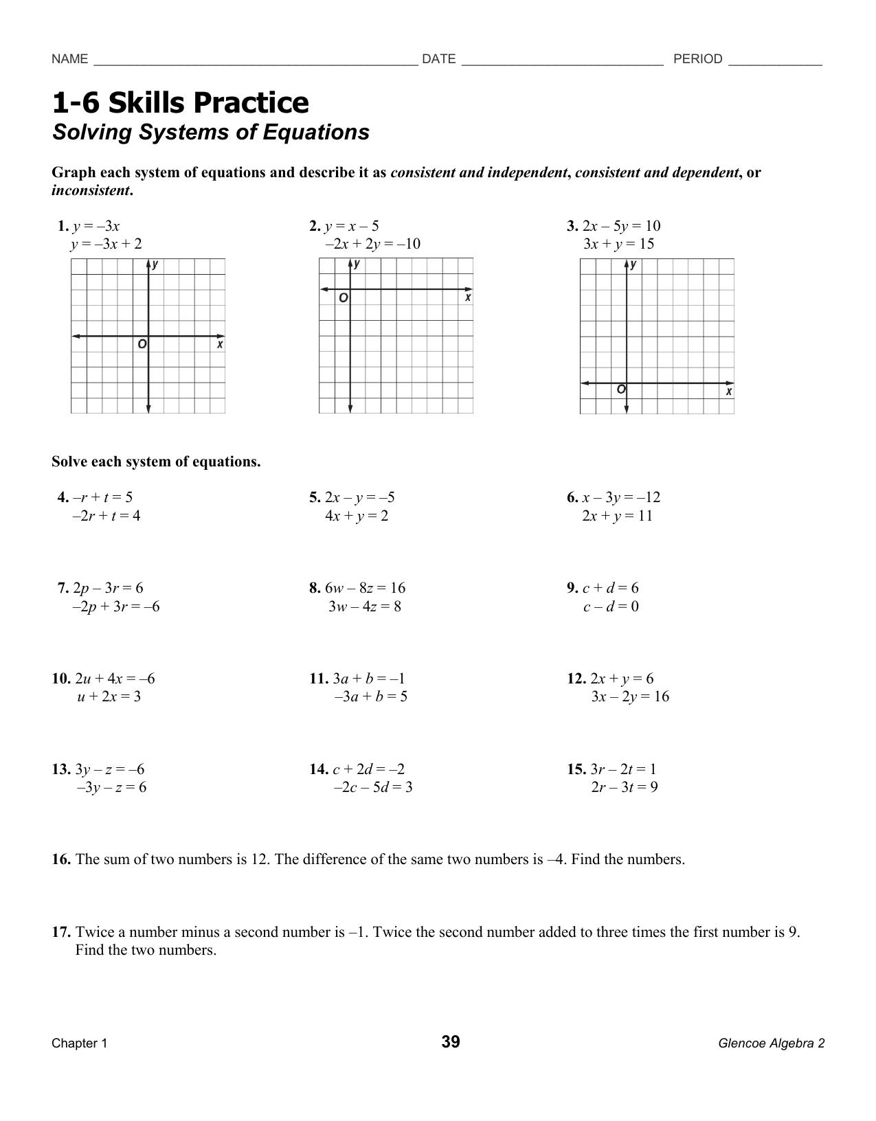 Solving Systems Of Equations Worksheet Solving Systems Of Equations Worksheet