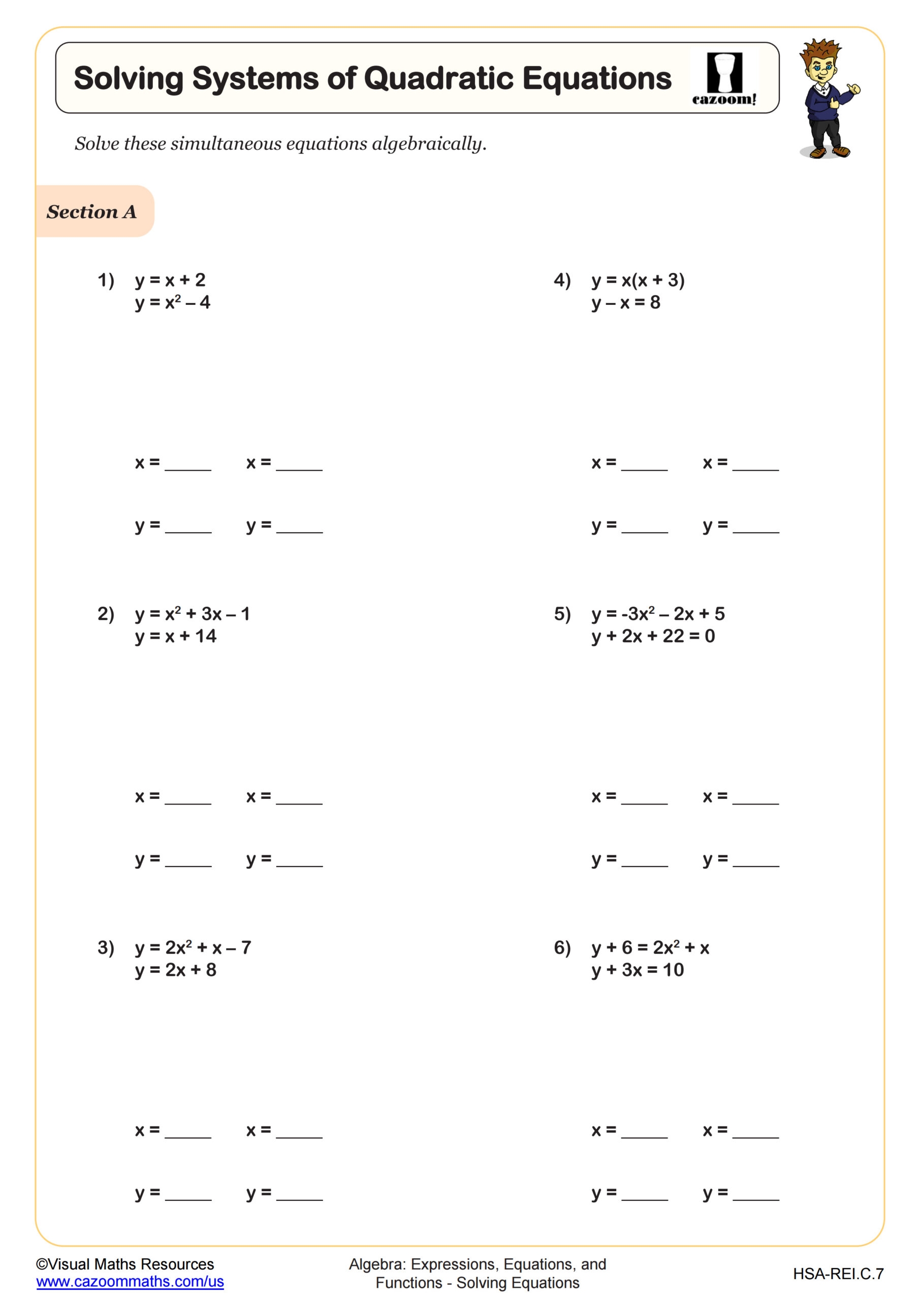 Solving Systems Of Quadratic Equations Worksheet Algebra II PDF Worksheets Cazoom Math Solving Systems Of Quadratic Equations Worksheet Algebra II PDF Worksheets Cazoom Math