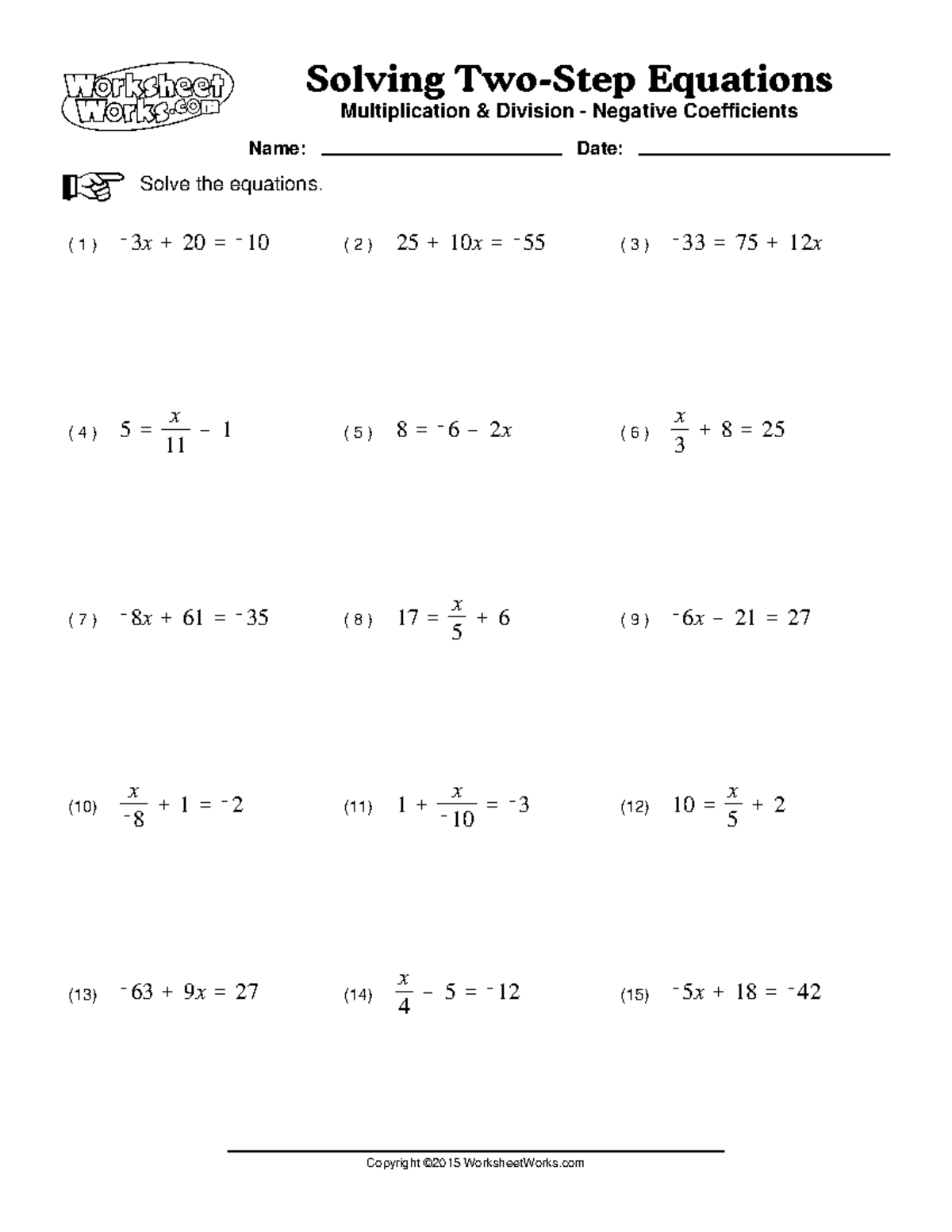 Solving Two Step Equations Worksheet Math 2 Copy Studocu