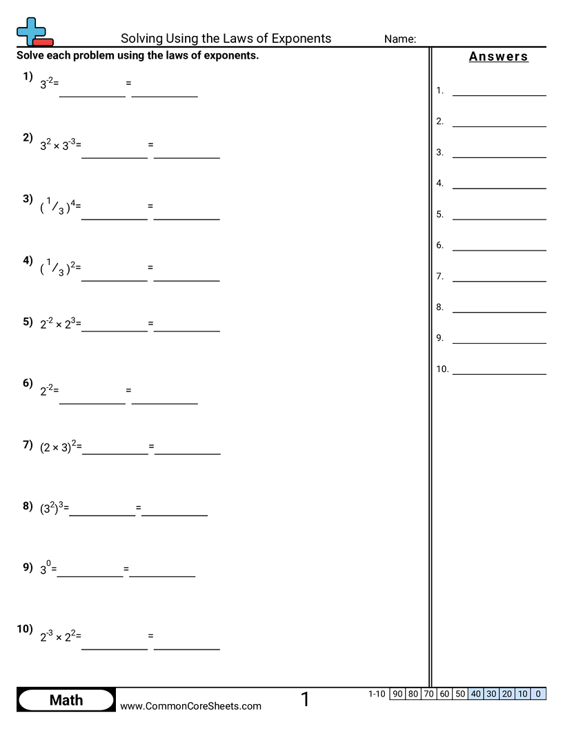Solving Using The Laws Of Exponents Worksheet Download Solving Using The Laws Of Exponents Worksheet Download