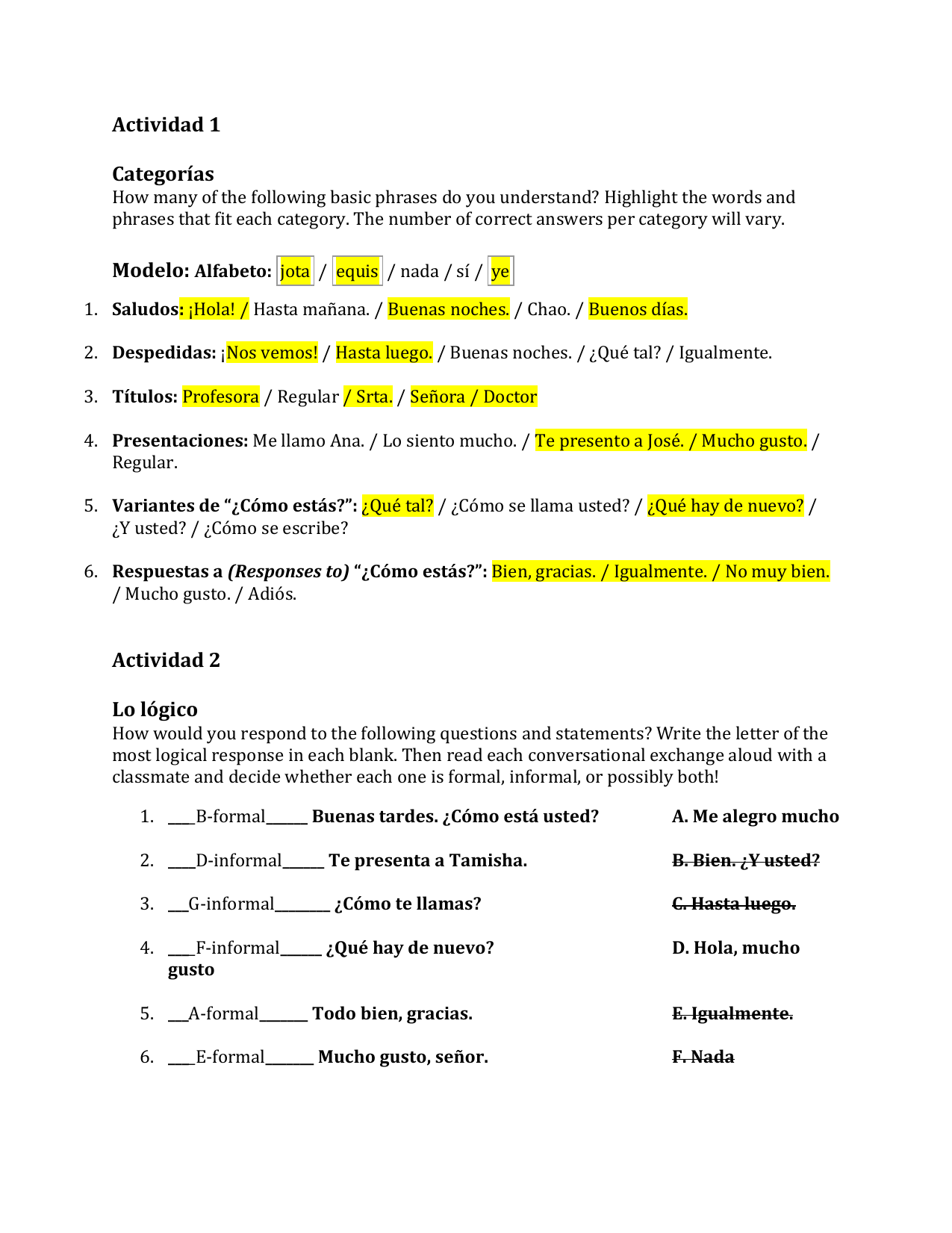 Spanish Basic Phrases Worksheet Spanish Basic Phrases Worksheet