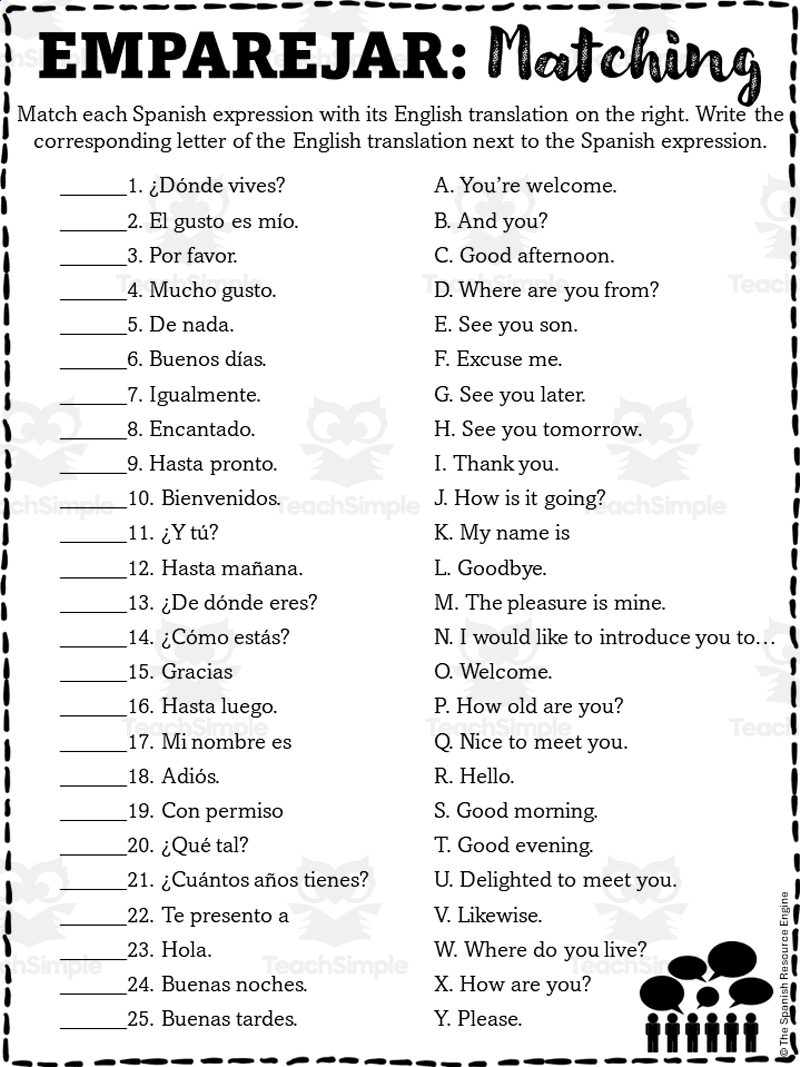 Spanish Greetings Worksheets Matching And Answering Basic Questions By Teach Simple Spanish Greetings Worksheets Matching And Answering Basic Questions By Teach Simple