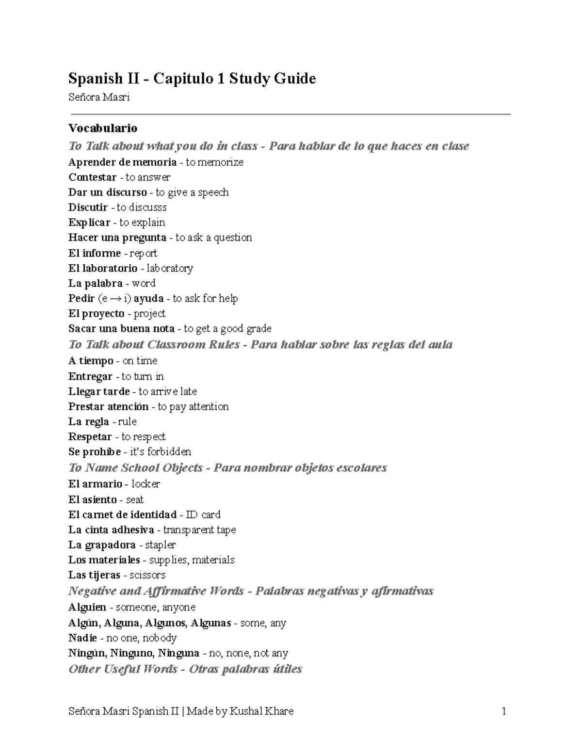 Spanish II Capitulo 1 3A Study Guide Studocu