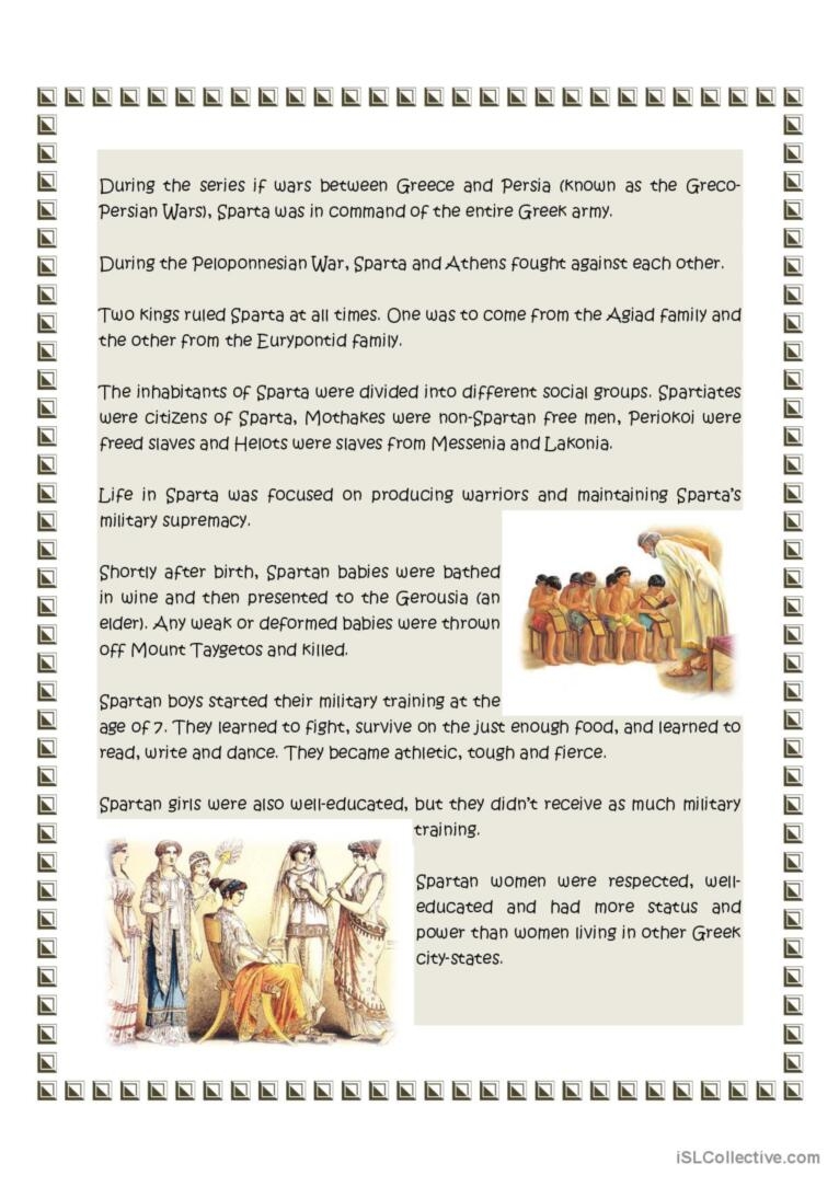 Sparta An Ancient Greek City State English ESL Worksheets Pdf Doc