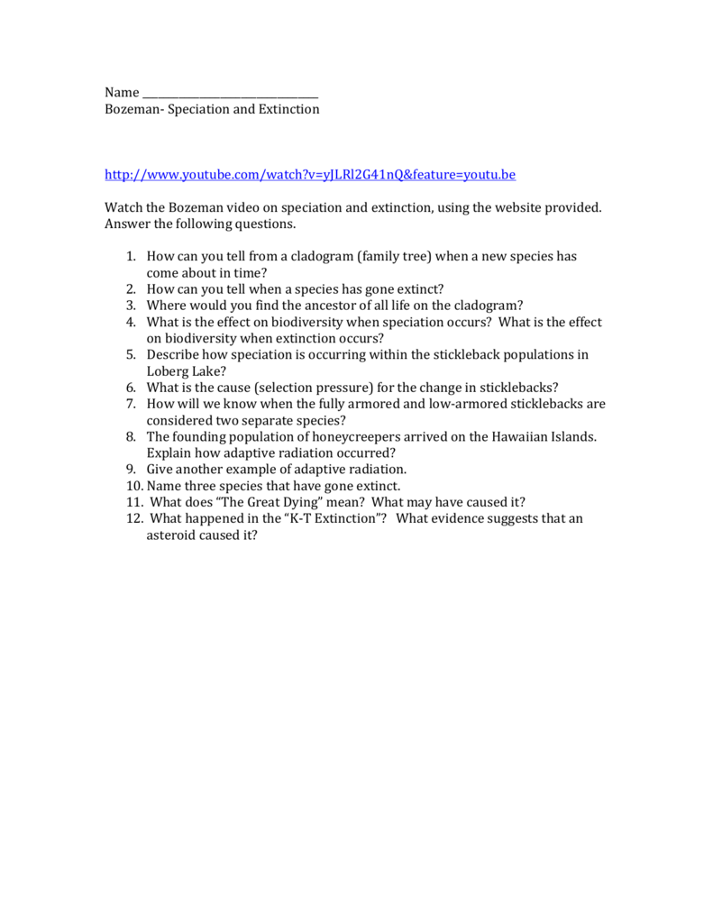 Speciation And Extinction Worksheet Bozeman Science