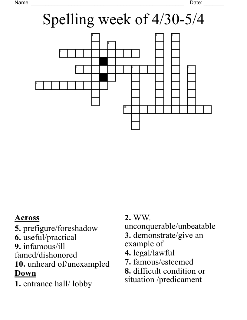 Spelling Week Of 4 30 5 4 Crossword WordMint