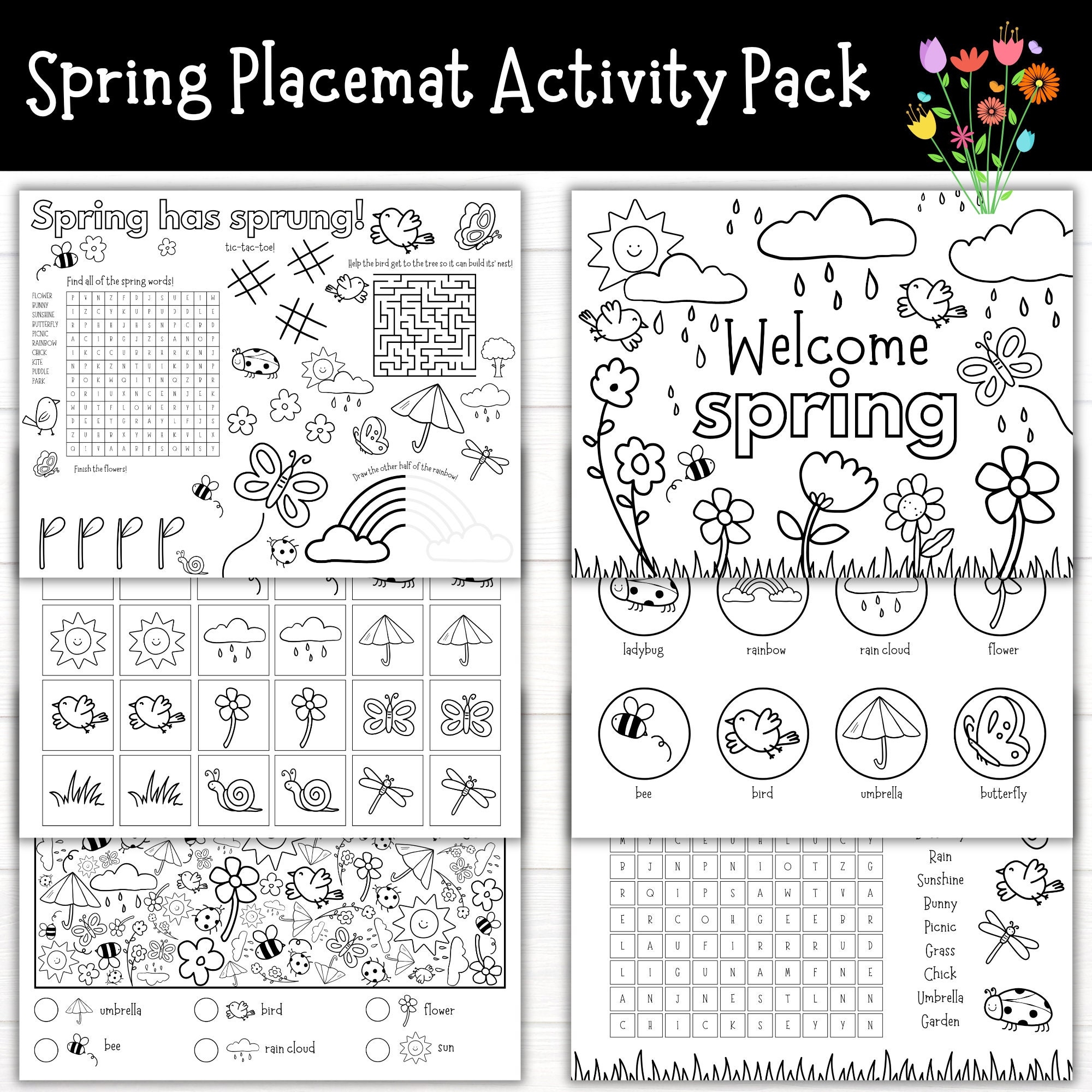 Spring Placemat Activity Pack Printable Spring Activities For Kids Printable Spring Worksheets Spring Printables Spring Bundle Etsy Israel