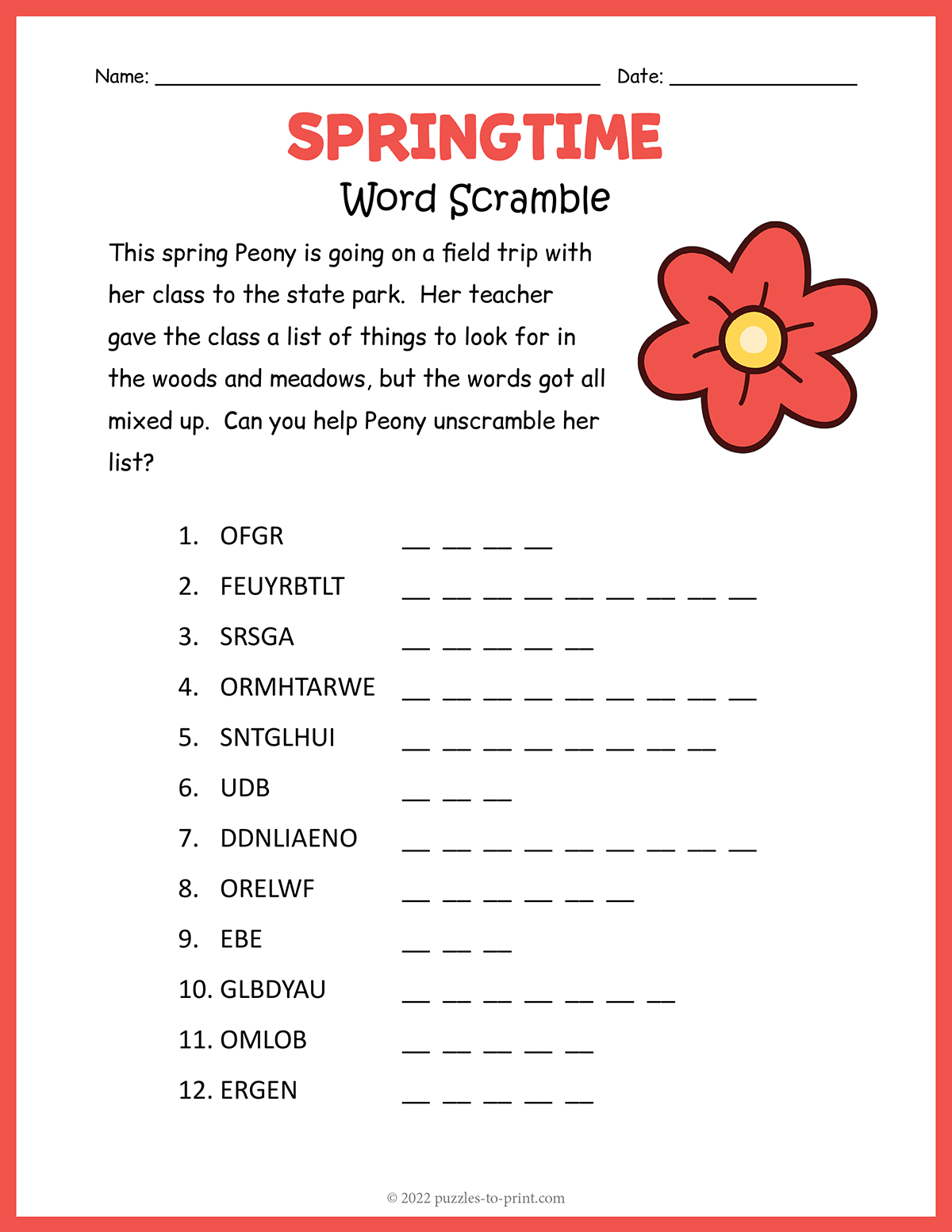 Springtime Word Scramble Springtime Word Scramble