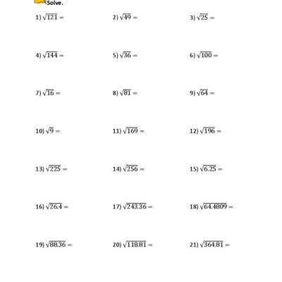 Square Roots Worksheets