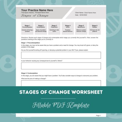 Stages Of Change Worksheet Editable Fillable PDF Template For Counselors Psychologists Therapists Etsy