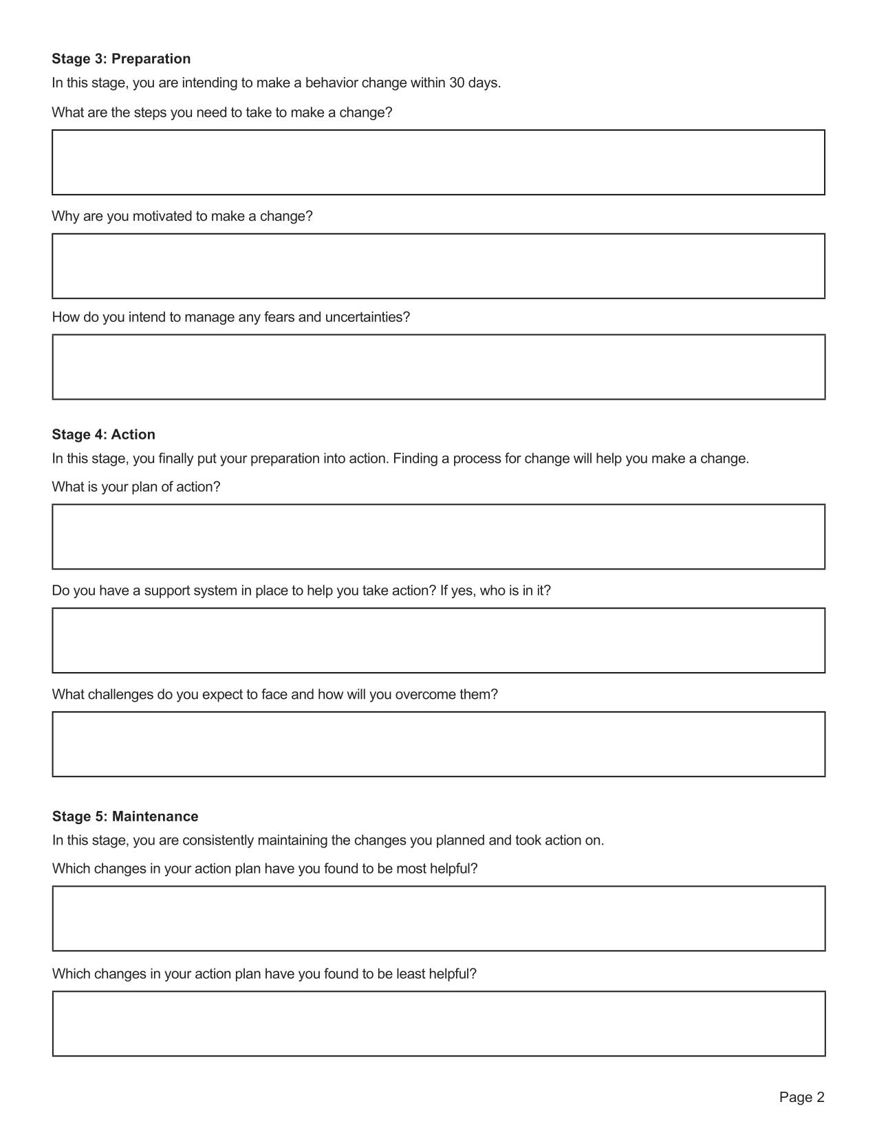 stages of change worksheet pdf
