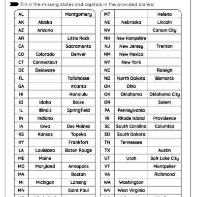 States And Capitals Free Worksheet For Kids SKOOLGO