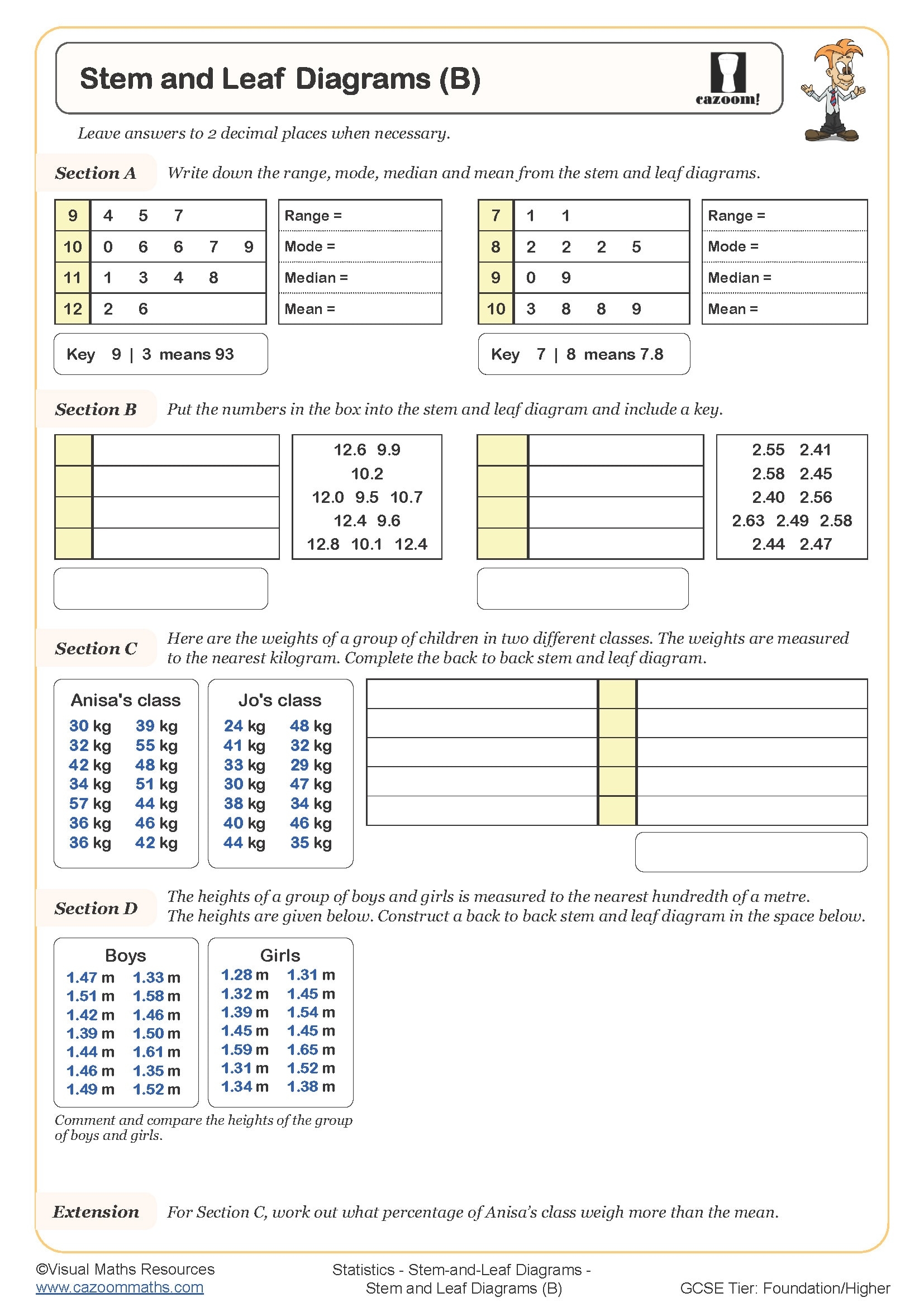 Stem And Leaf Diagrams B Worksheet Printable PDF Worksheets