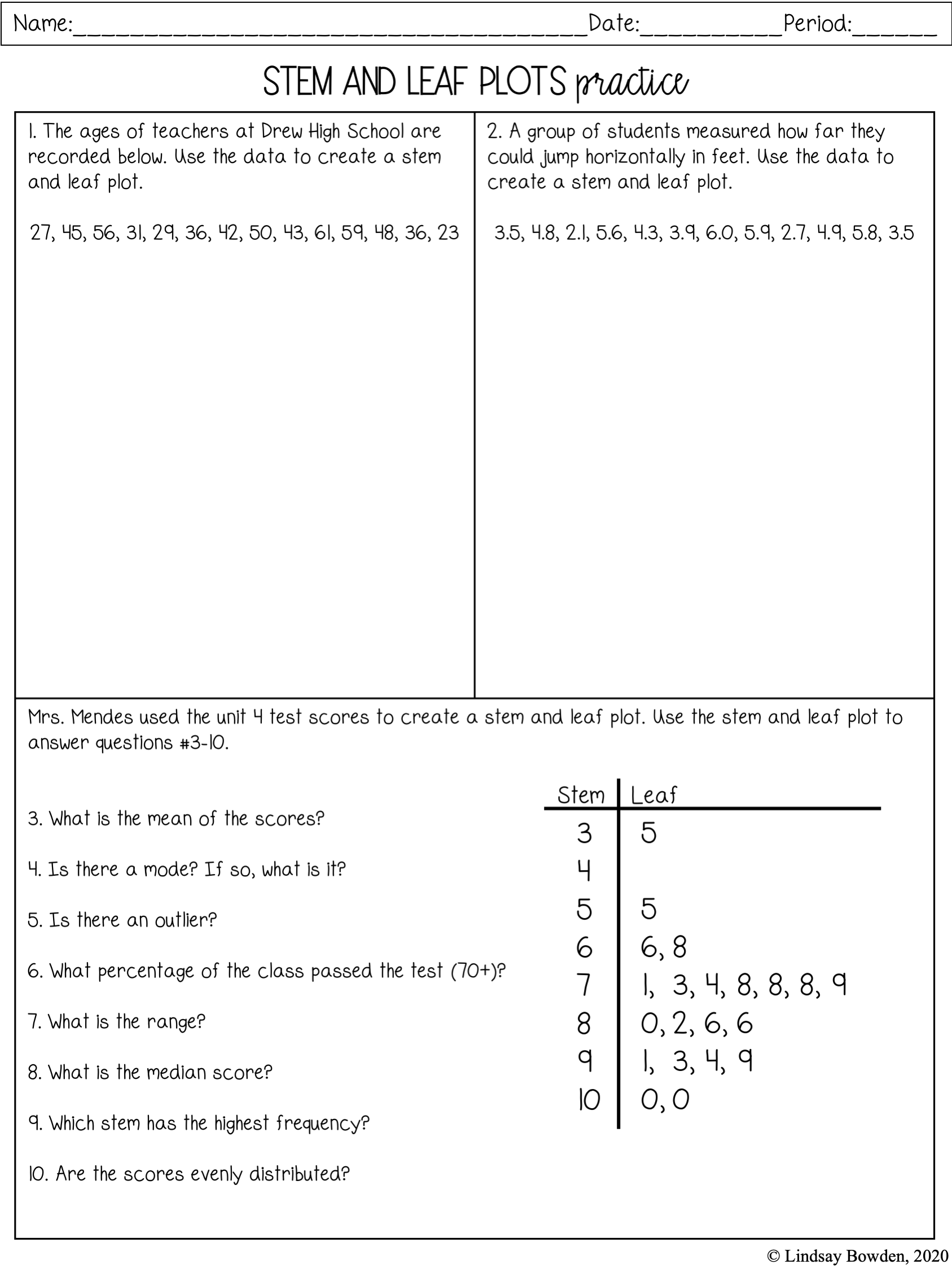 stem and leaf plot worksheet pdf