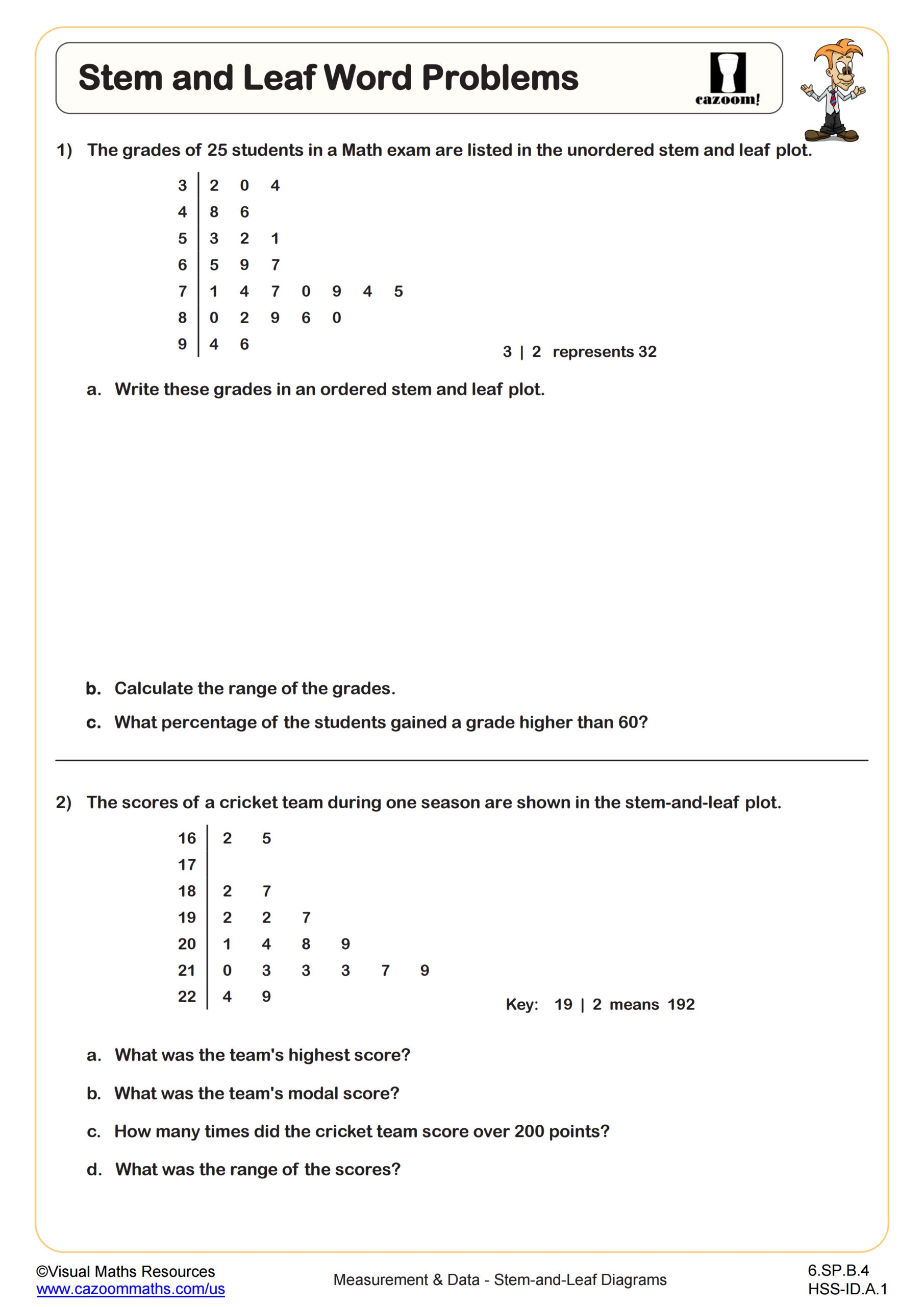 Stem And Leaf Word Problems Worksheet Fun And Engaging 6th Grade PDF Worksheets Cazoom Math