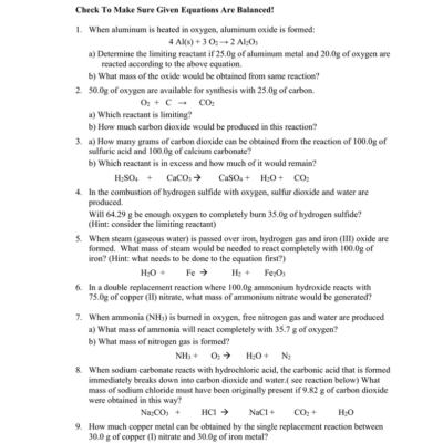 Stoichiometry Worksheet Mixed Practice Problems