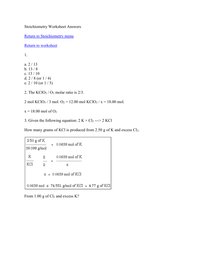 Stoichiometry Worksheet With Answers Stoichiometry Worksheet With Answers