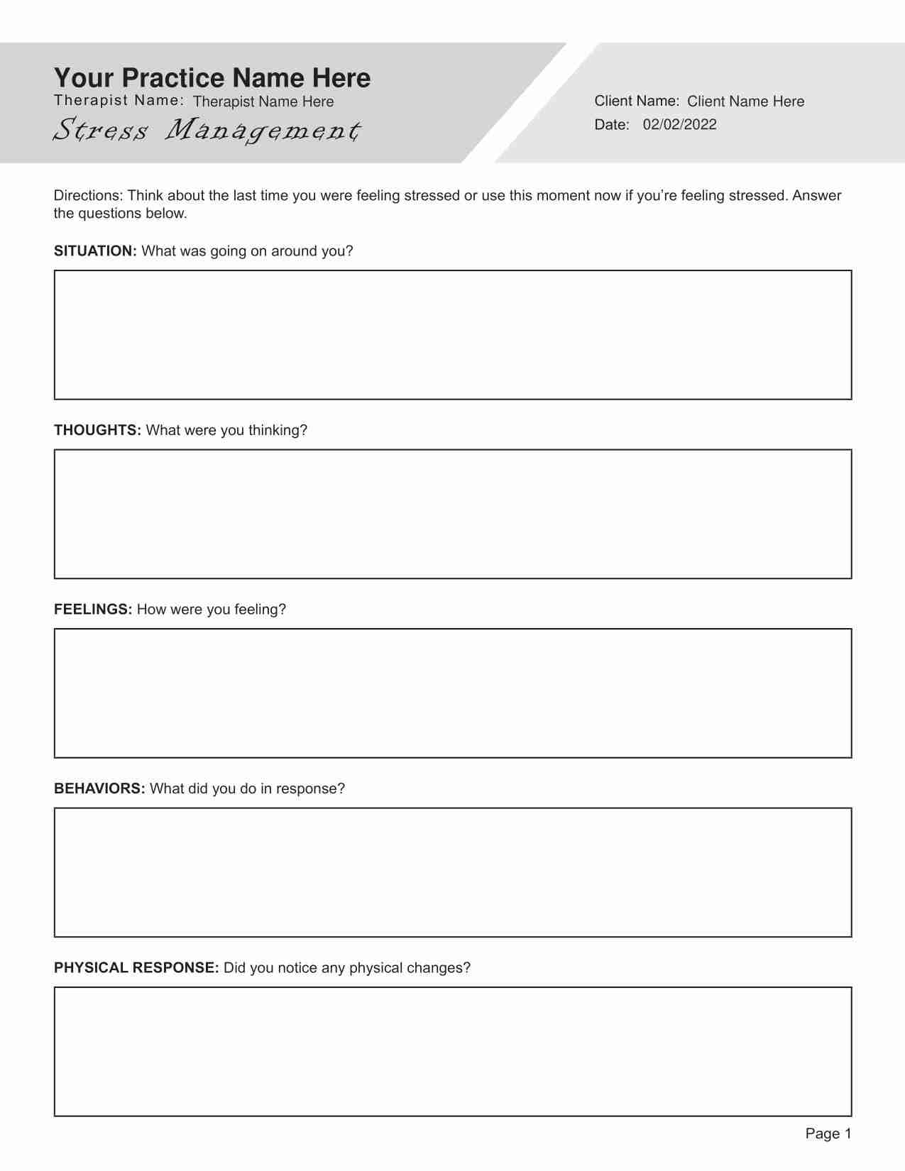 Stress Management Worksheet PDF TherapyByPro Stress Management Worksheet PDF TherapyByPro