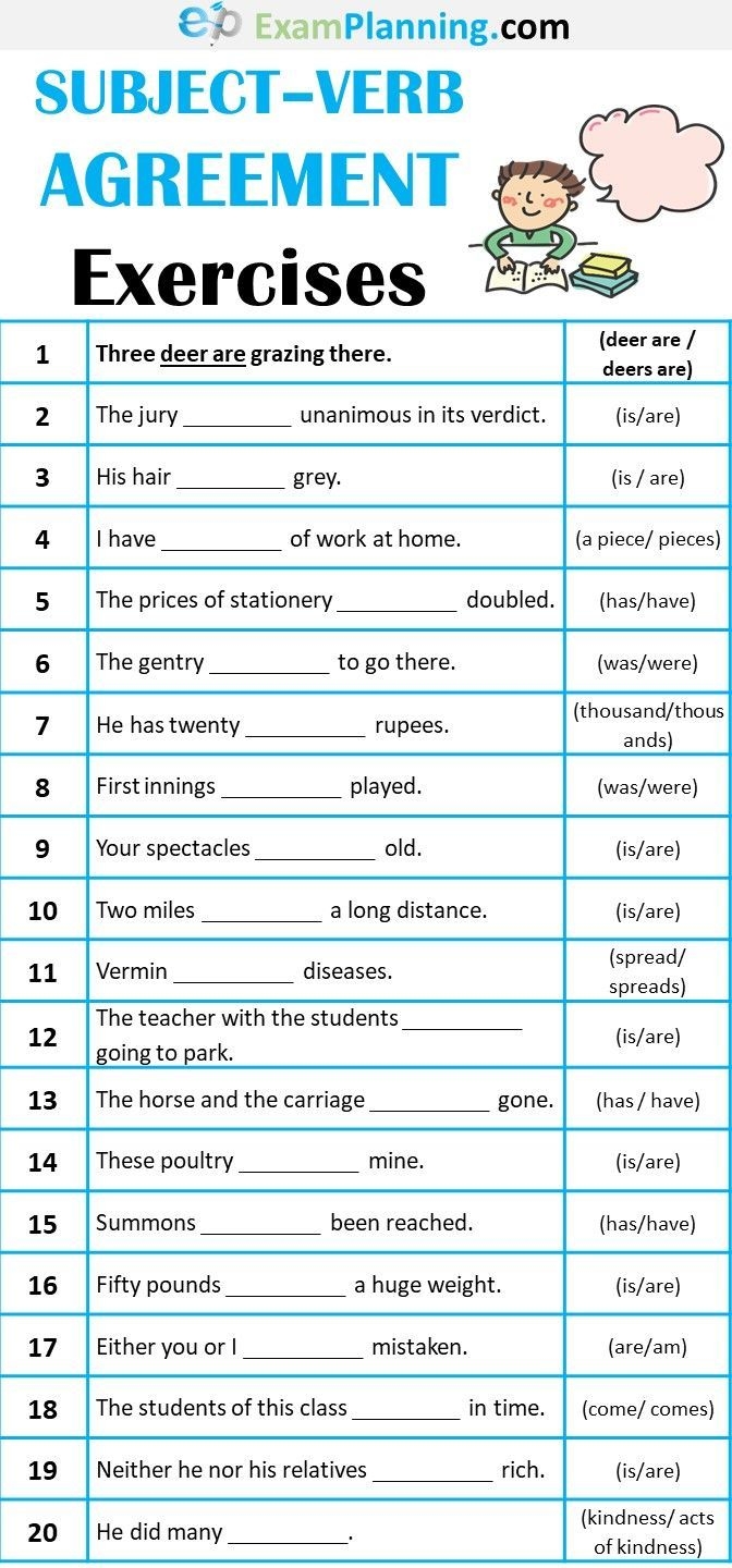 subject verb agreement worksheets pdf