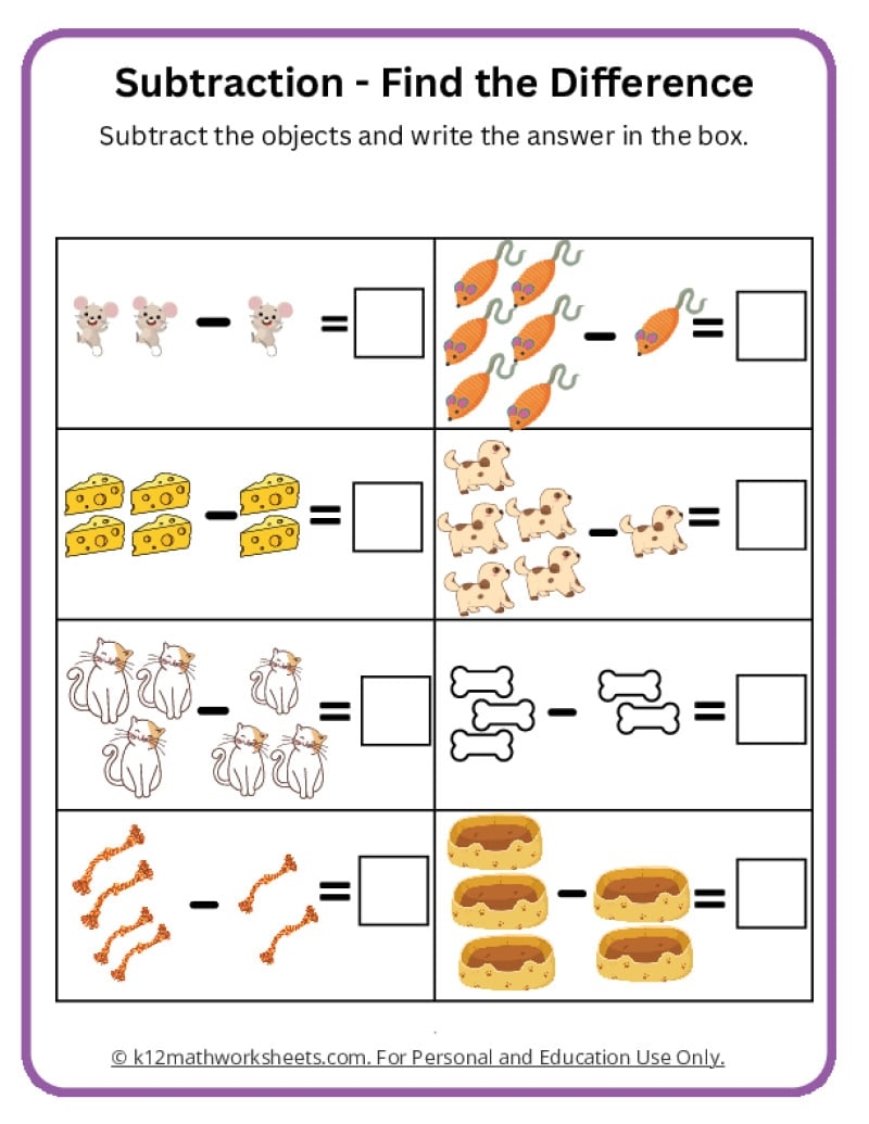 kindergarten subtraction worksheets pdf