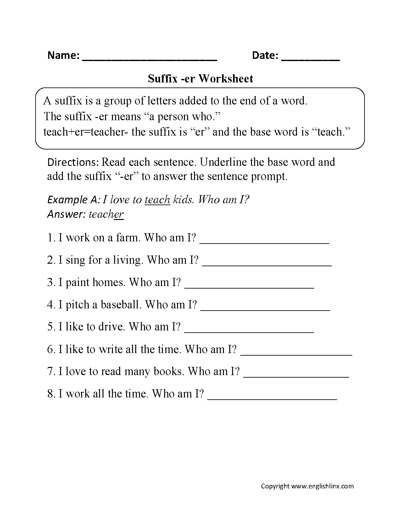 Suffixes Worksheets Printable Word Endings Practice