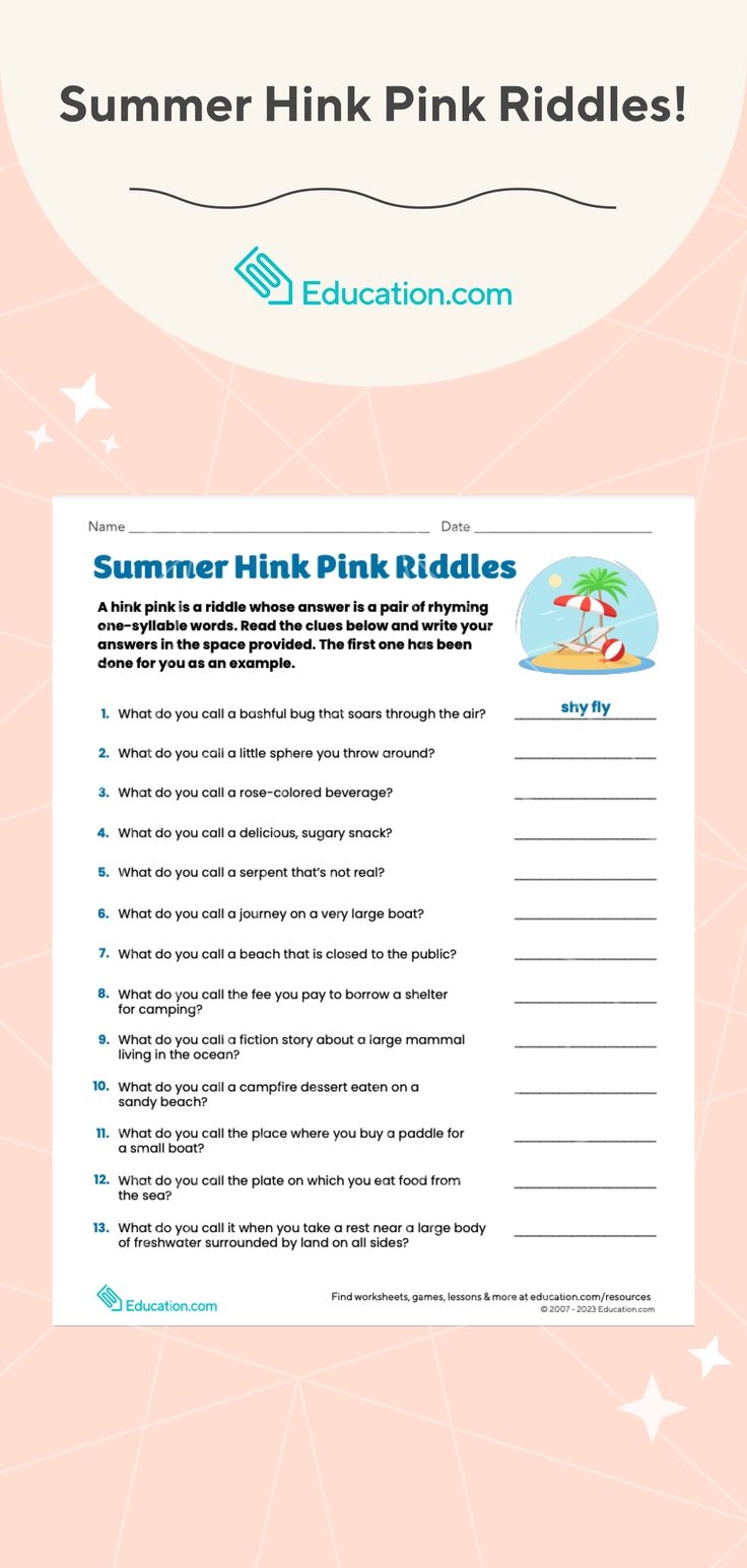 Summer Hink Pink Riddles Education