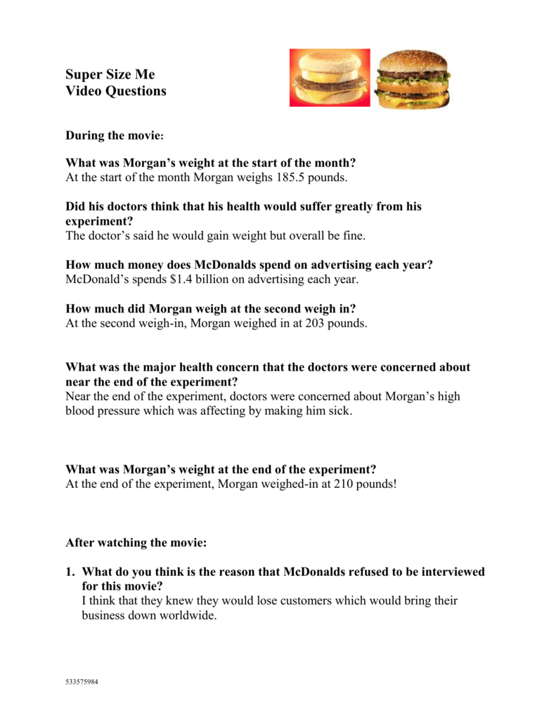 Super Size Me Video Questions Analysis