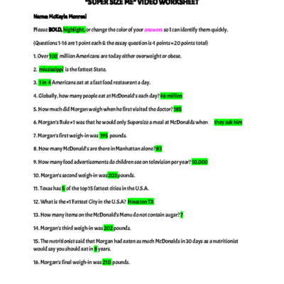 SUPER SIZE ME Video Worksheet For Health 101 Students Studocu