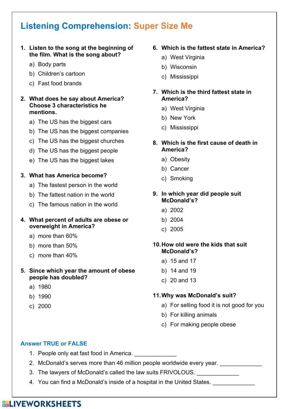super size me film worksheet answers