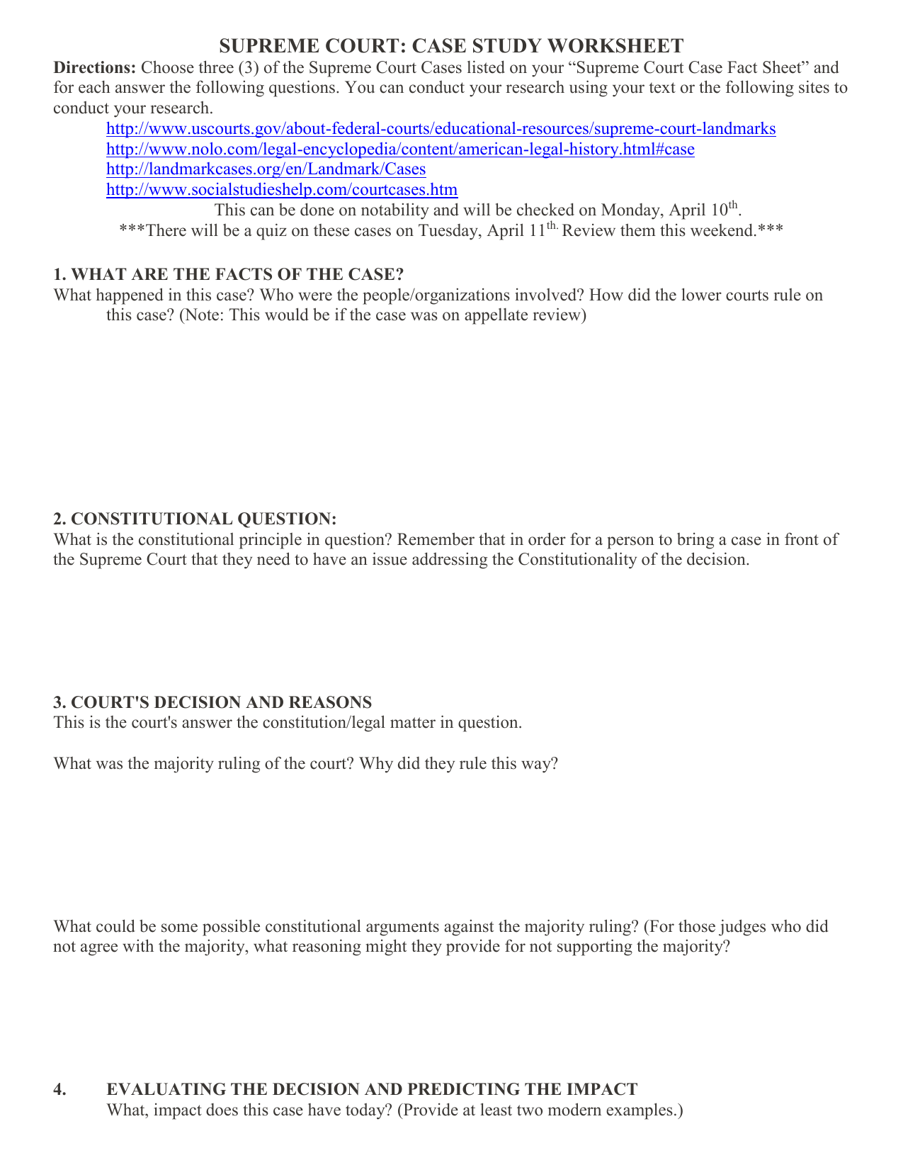 Supreme Court Case Study Worksheet Supreme Court Case Study Worksheet