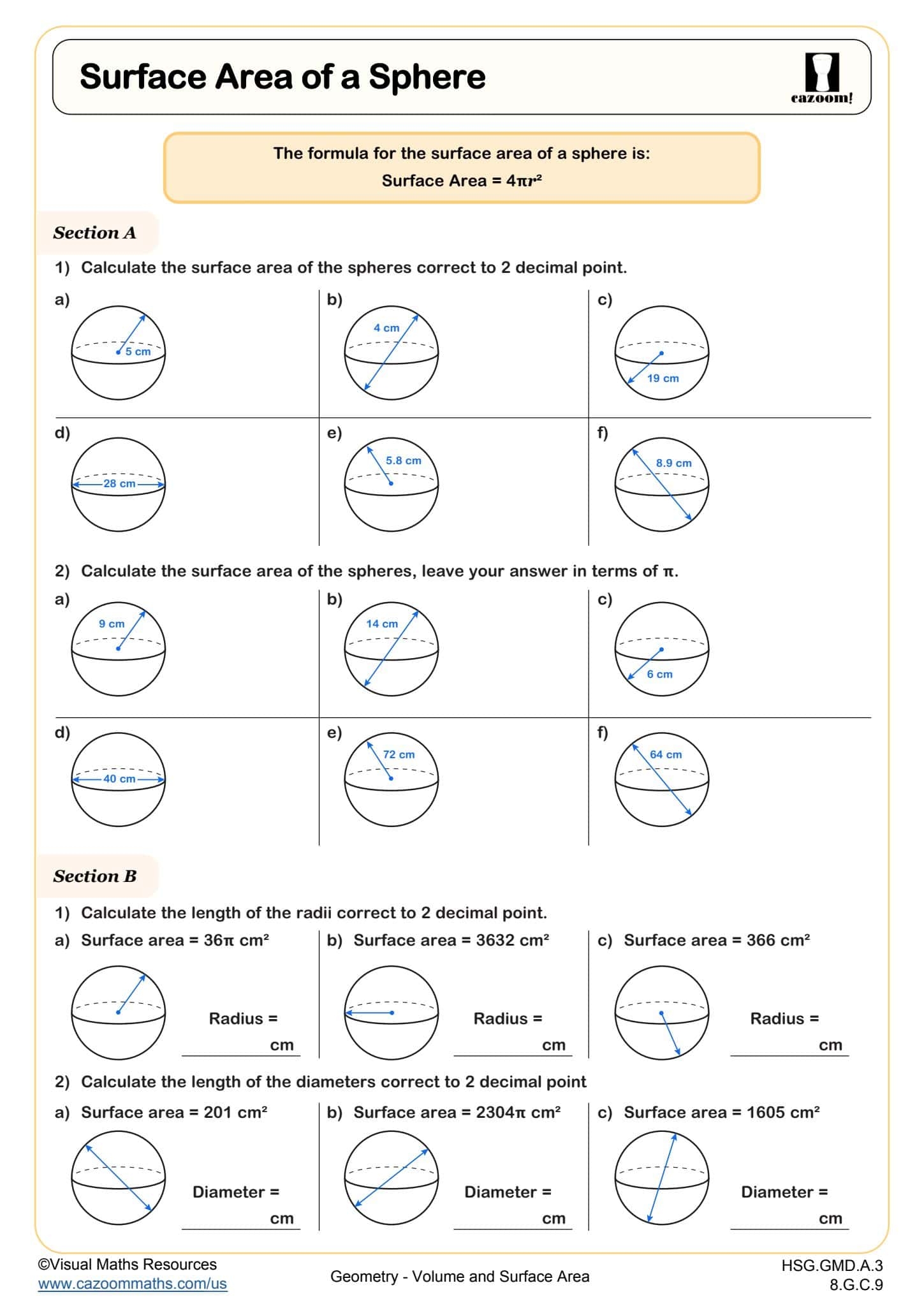 Surface Area And Volume Worksheets Printable PDF Worksheets Cazoom Math
